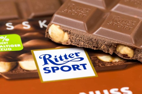 Ritter Sport Chocolate Whole Nut Chocolate Bar with Logo in Stuttgart, Germany