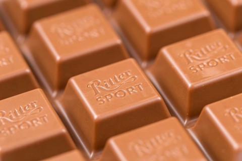 Ritter Sport chocolate close-up chocolate bar with logo in Stuttgart, Germany