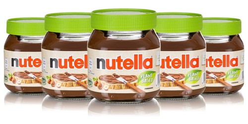 Nutella Plant Based Vegan Nut Nougat Cream 350g jars with logo cut against a white background in