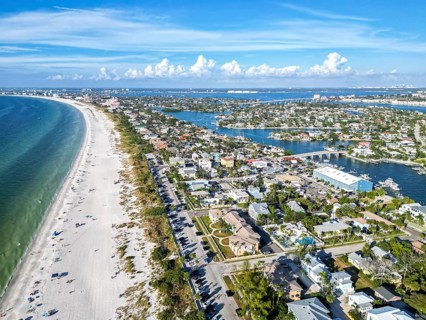 St. Pete Beach near Saint Petersburg Florida beach and sea from above Aerial view in St Pete Beach,