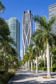 Miami skyline with high-rise real estate at Maurice A. Ferré Park in Miami, USA