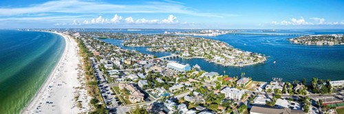 St. Pete Beach near Saint Petersburg Florida beach and sea panorama from above Aerial view in St