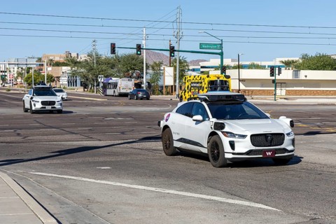 Waymo self-driving autonomous vehicles driverless cars from Google and Jaguar Robotaxi in Phoenix,