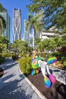 Miami Maurice A. Ferré Park modern art and skyline with skyscrapers in Miami, USA
