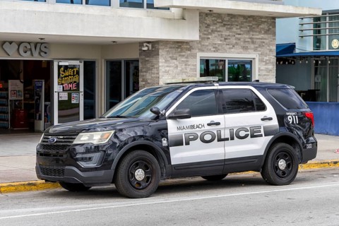 Police car Miami Beach Police police car on Ocean Drive in Miami Beach, USA