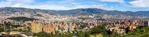 Medellin panoramic skyline view from Calasanz of skyscrapers with the city center in Medellín,