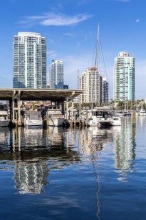 Saint Petersburg Skyline Florida Marina with boats on Tampa Bay in Downtown St Petersburg, USA