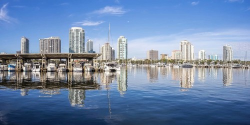 Saint Petersburg Skyline Florida Marina with Boat Panorama on Tampa Bay in Downtown St Petersburg,