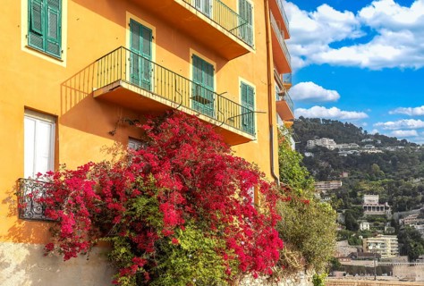 France, French Riviera, Villefranche old city streets in historic city center near sea promenade