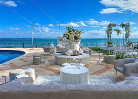 Luxury veranda in Cancun Zona Hotelera and Riviera Maya with scenic beaches, leisure activities,