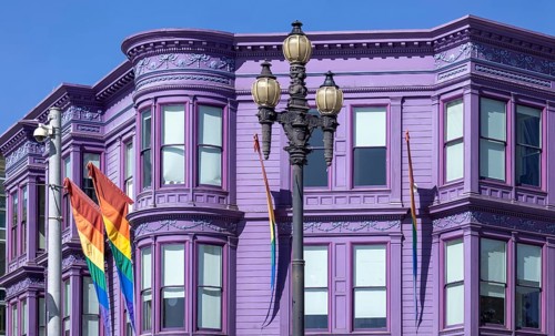 San Francisco, USA, colorful building of gay and LGBTQ community in Castro district. Central hub