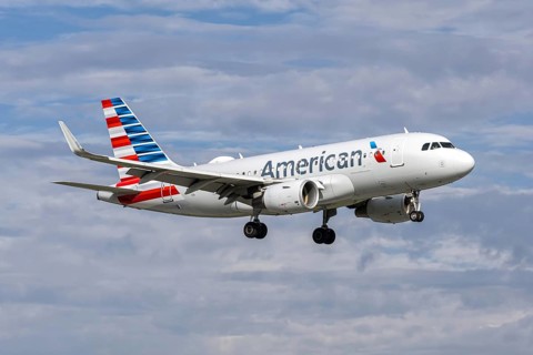 An American Airlines Airbus A319 aircraft with license plate N9016 at Miami airport, USA