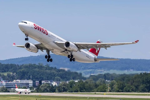 A Swiss Airbus A330-300 aircraft with the HB-JHH license plate at Zurich Airport, Switzerland