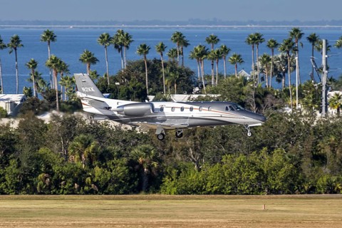A Piper PA-31-350 Chieftain private jet aircraft with license plate N2KK at Tampa airport, USA