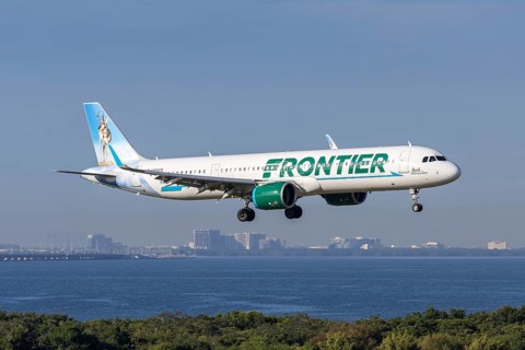 An Airbus A321neo Frontier Airlines aircraft with license plate N655FR at Tampa airport, USA