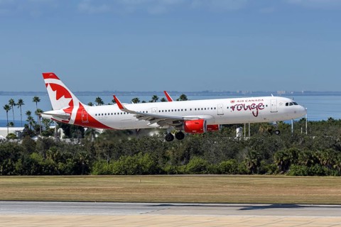 An Air Canada Rouge Airbus A321 aircraft with the license plate C-GJTH at Tampa airport, USA