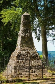 Rock obelisk near Lichtenstein, fence, geological past, display object, rocks from the Swabian