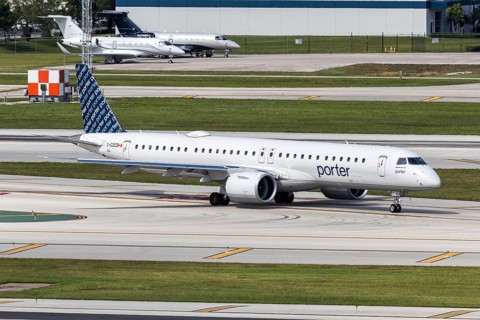 An Embraer 195 E2 Porter Airlines aircraft with the license plate C-GZQZ at Fort Lauderdale