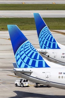 United Airlines aircraft tail units at Fort Lauderdale Airport, USA