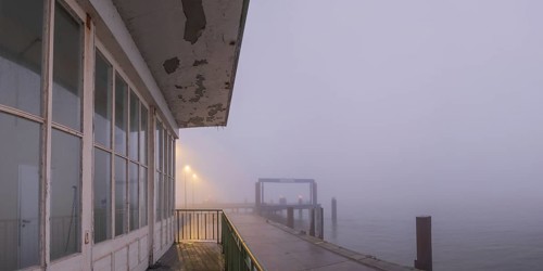 View along a long balcony of Steubenhöft of the ferry terminal at Lübbenkai, Cuxhaven, Lower