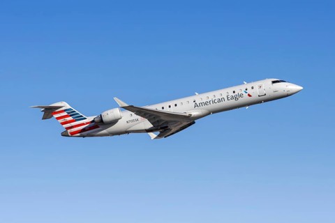 A Bombardier CRJ-700 from American Eagle operated by SkyWest Airlines with the license plate N705SK