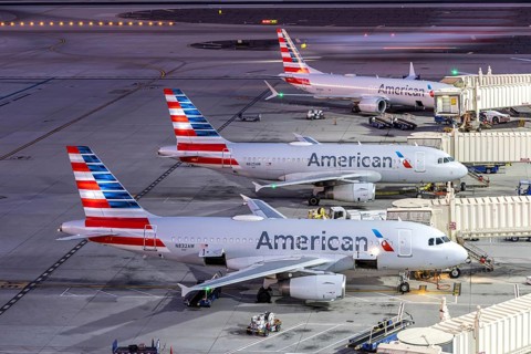 Boeing and Airbus American Airlines aircraft with license plate N832AW at Phoenix airport, USA