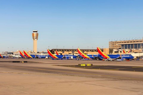Southwest Airlines Boeing 737 aircraft at Phoenix airport, United States