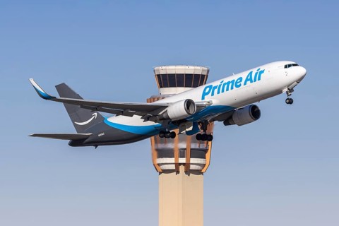 An Amazon Prime Air Boeing 767-300ER BDSF with license plate N569AZ at Phoenix airport, United