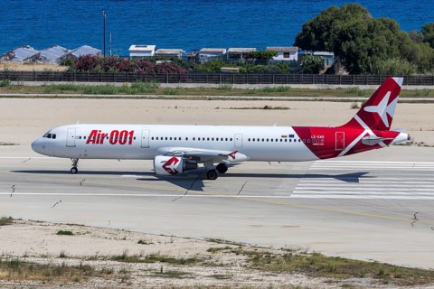 An Air 001 Electra Airways Airbus A321 aircraft with the LZ-EAG license plate at Rhodes airport,