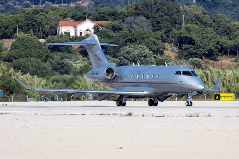 A VistaJet Bombardier Challenger 350 aircraft with the license plate 9H-VCY at Rhodes airport,
