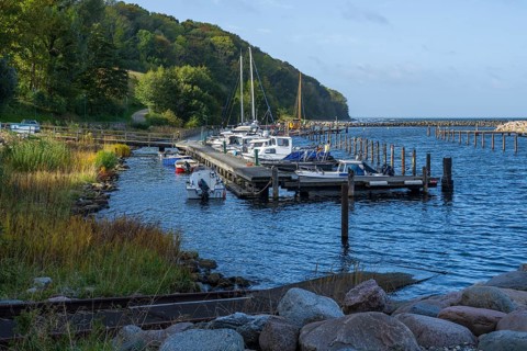Motor boats in the harbor, Hankenufer, Lohme, Jasmund, Rügen, island, Baltic Sea,