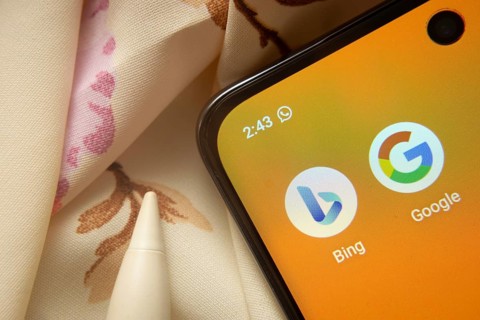 Dhaka, Bangladesh- 07 May 2025: Microsoft Bing and Google Search app icon is seen on smartphone