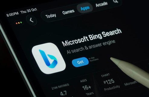 Dhaka, Bangladesh- 30 Oct 2025: Microsoft Bing app displayed on a iPad screen in dark mode with a