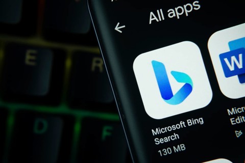 Dhaka, Bangladesh- 27 July 2025: Close-up of smartphone screen showing the Microsoft Bing app icon