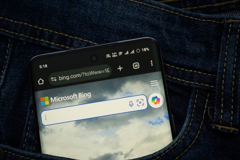 Dhaka, Bangladesh- 15 June 2025: A smartphone displaying the Microsoft Bing web interface peeks out