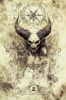 Modern representation of tarot card The Devil symbolizing addiction, obsession, cheating, abuse,