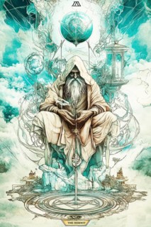 Modern representation of tarot card The Hermit symbolizing enlightenment, soul searching,