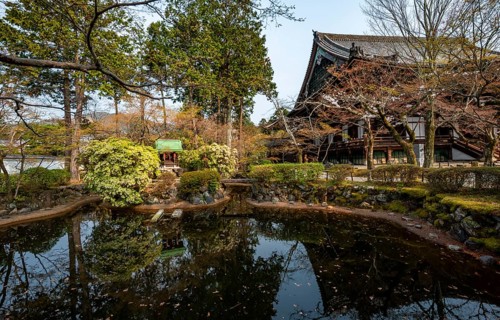 Pond at Shinsho Gokurakuji or Shinnyo-do Temple, Japanese cherry blossom, Kyoto, Japan