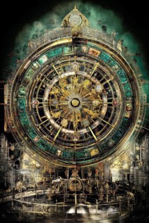 Modern representation of tarot card The Wheel of Fortune symbolizing destiny, change, fortune,