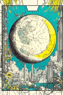 Modern representation of tarot card The Moon symbolizing illusion, dreams, deception, fear,