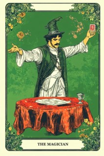 Classical representation of tarot card The Magician symbolizing power, influence, skill, ability,