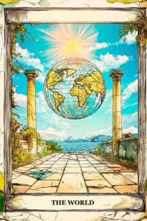 Modern representation of tarot card The World symbolizing completion, fulfilment, achievement,