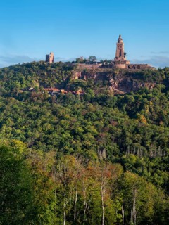 View of the Kyffhäuser Monument and the Kyffhausen Imperial Castle, near Bad Frankenhausen,