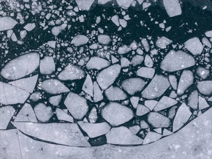 Ice sheets, ice floes, lake, frozen, ice, hoarfrost, cold, winter, sunny, aerial view, foothills of