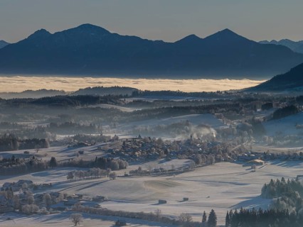 Winter landscape, fog, high fog, mountain landscape, back light, hoarfrost, cold, winter, sunny,
