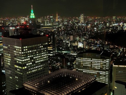 Nocturnal view of a city with twinkling lights and tall buildings, Tokyo, Japan