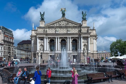 Opera House with Opera Fountain, Lviv, Ukraine