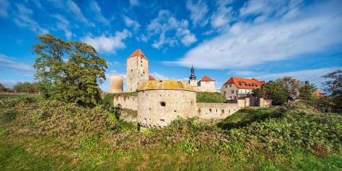 Querfurt Castle with defensive towers and bastion roundel, Querfurt, Saxony-Anhalt, Germany