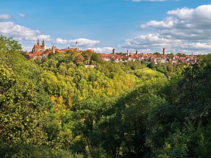View over the Tauber Valley to the historic old town, Rothenburg ob der Tauber, Middle Franconia,