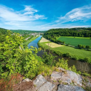 View of the Weser from the Hanoverian Cliffs towards Bad Karlshafen, Beverungen, Höxter, East